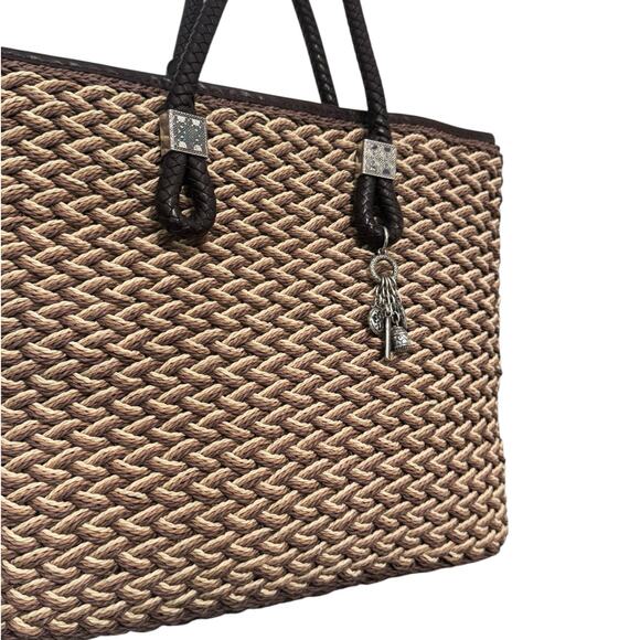 Brighton Raffia Woven Brown Leather Top Handle Bag with Charms - Picture 3 of 10